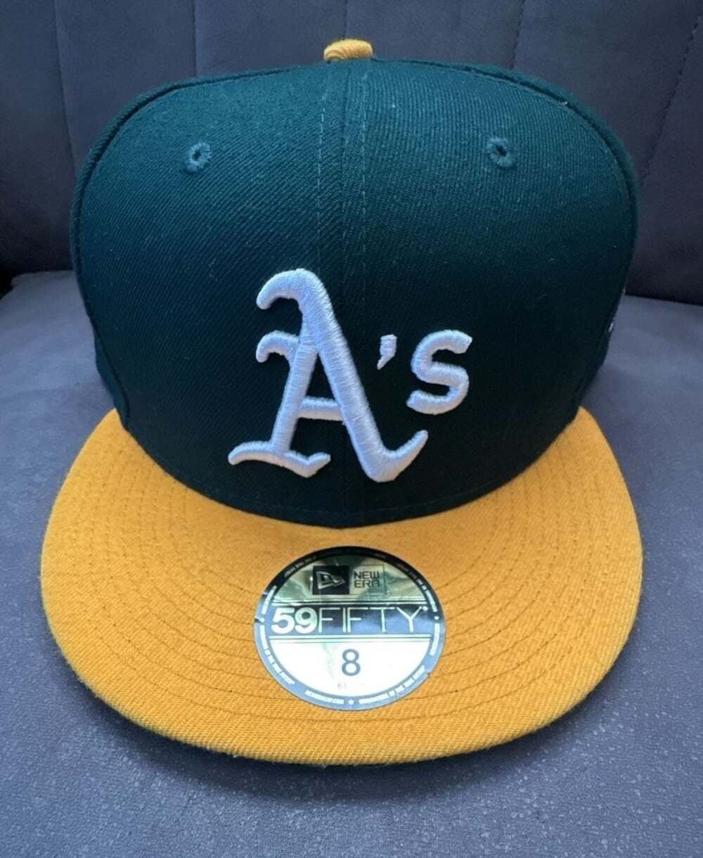 New Era Oakland Athletics 59FIFTY Fitted Hat Dark Green Yellow Size 8
